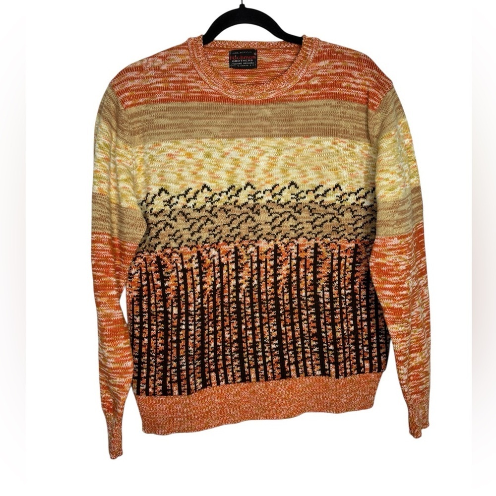 VTG Richman Brothers Men's Acrylic Sweater Orange/Multi 70s Abstract Medium